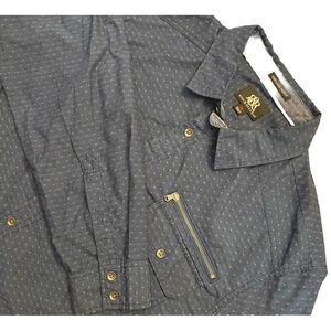 Rock Republic Button Up Roll Long Sleeve Shirt Men's XL Dark Blue‎ Patterned